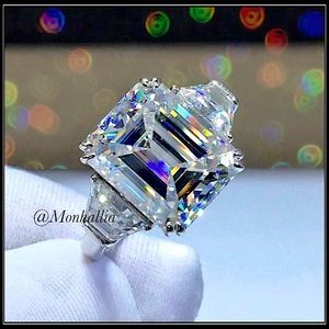 NEW 925 SQUARE CUT PRINCESS BAGUETTE EMERALD SIMULATED DIAMOND RING